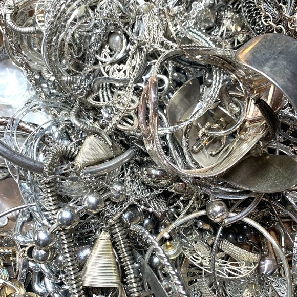 1 lb Bulk Silver & Silver-Tone Jewelry Lot Mixed Styles Untested Wearable Items - Picture 1 of 8